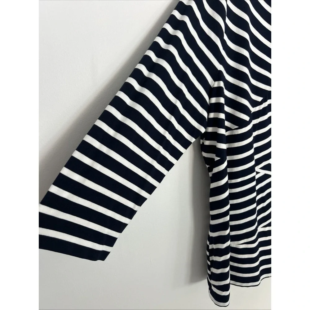 Talbots Women's XL Navy White Striped‎ V-Neck 3/4 Sleeve Crossover Front Top